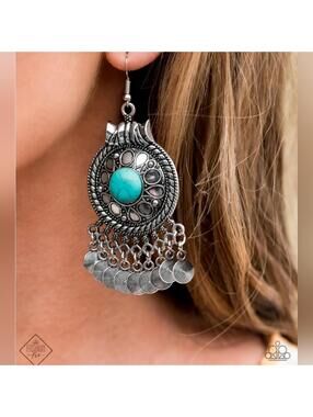 Paparazzi Rural Rhythm Blue Turquoise Silver Chime Fringe Earrings NWT